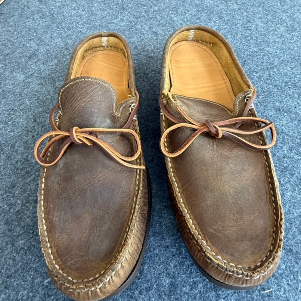 Easymoc Amber Leather Handsewn Moccasins Men 13 Weron Tobacco Sole Made in USA